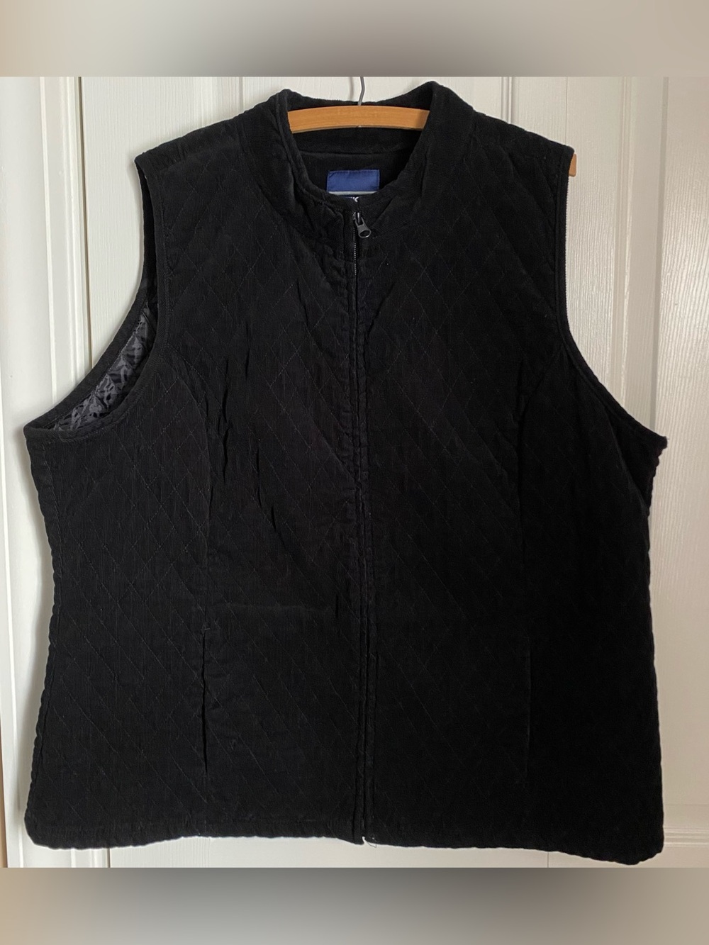 Basic Editions Black Corduroy Quilted Zip Up Vest 1X Fall Cozy Cabincore Granola